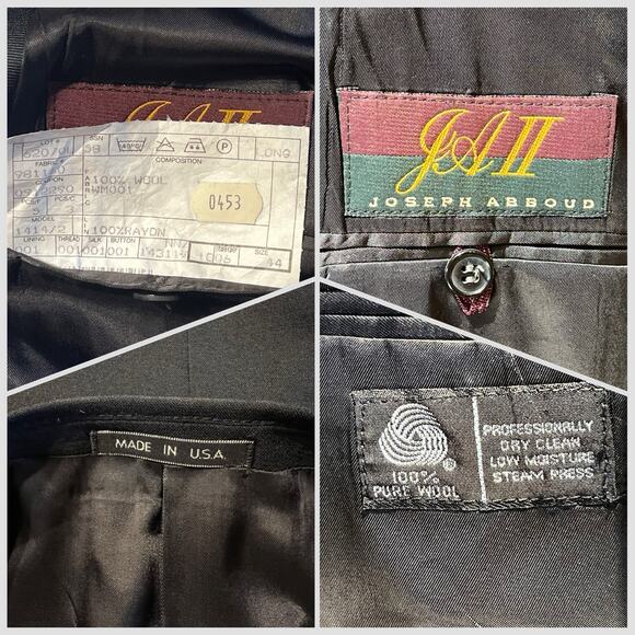 Joseph Abboud Mens 44L 36x29 Black Tuxedo Double Breasted Virgin Wool - Picture 16 of 16